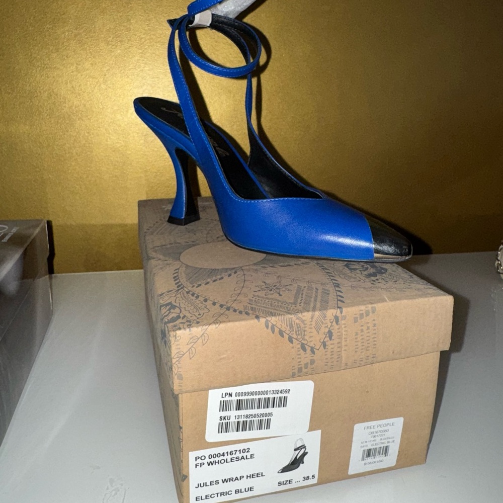 Free People Blue Sculptural Slingback Heels